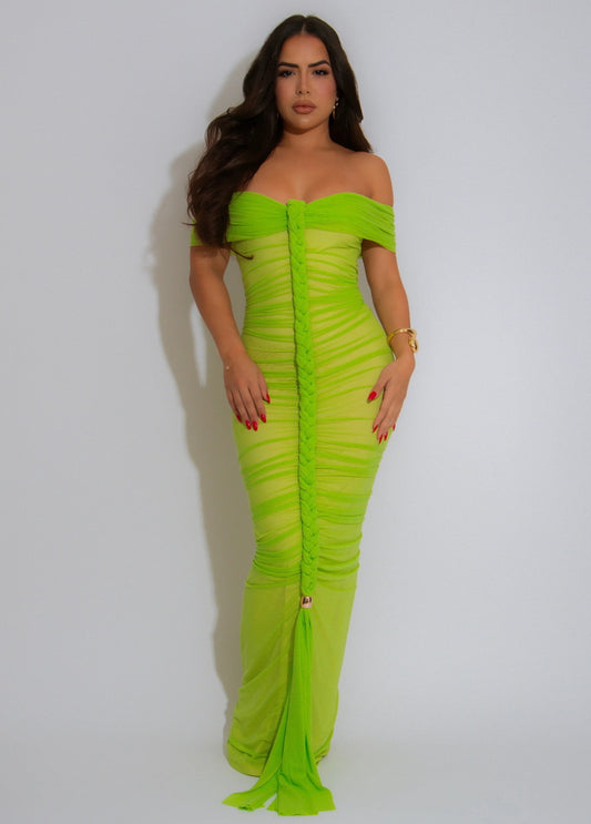 Pleated Mesh Ultra Long Dress