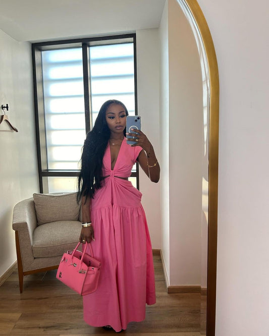 Solid Color Waist Revealing Dress