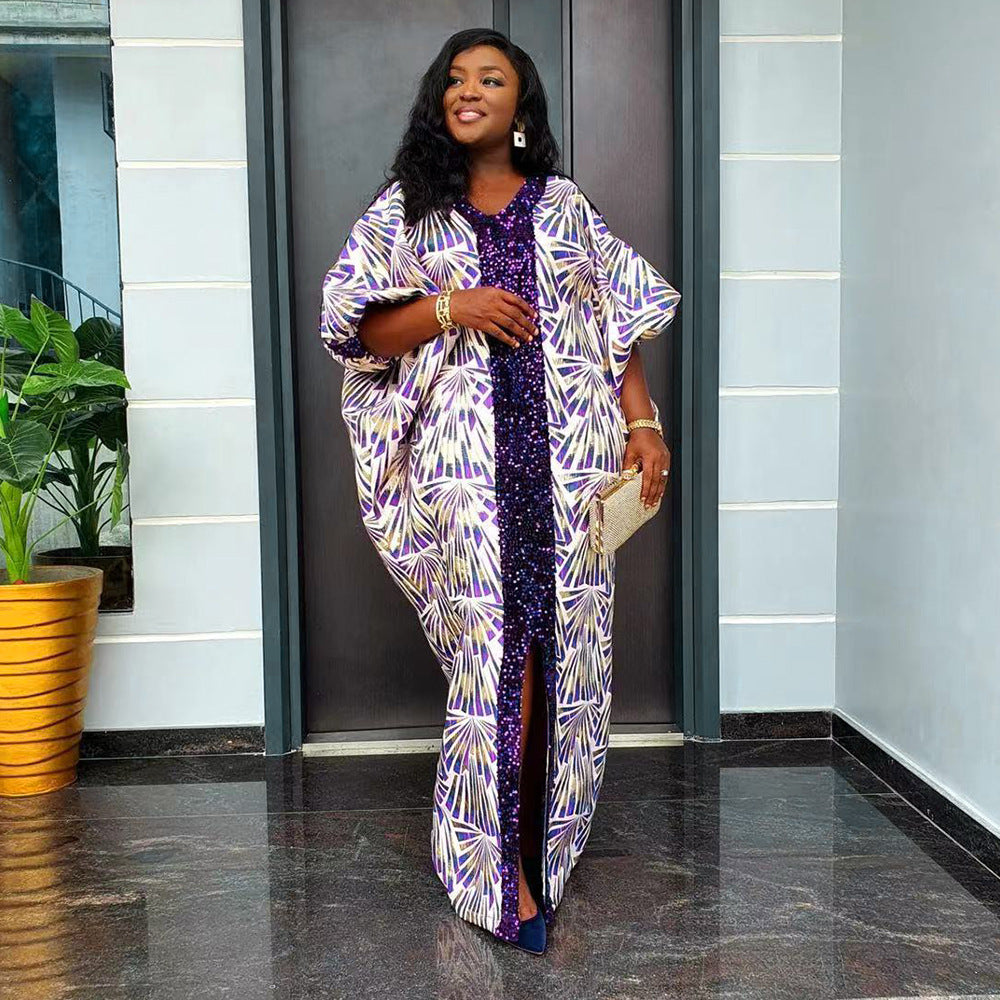 Splicing Printed Robe Dress