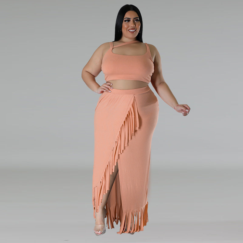 Fringe Irregular Sleeveless Skirt Set