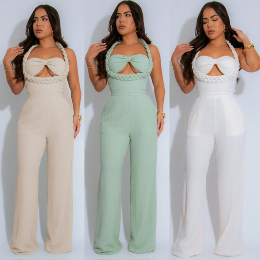 High Waisted Loose Straight Leg Jumpsuit