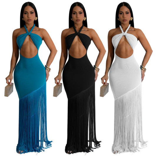Fringe Patchwork Strapless Dress
