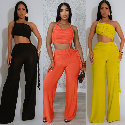strapless Tied Rope Wide Leg Jumpsuit