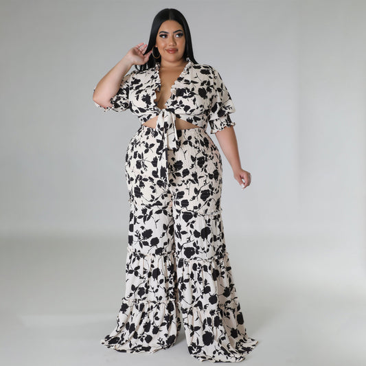 Tie Printed Wide Leg Pants Set