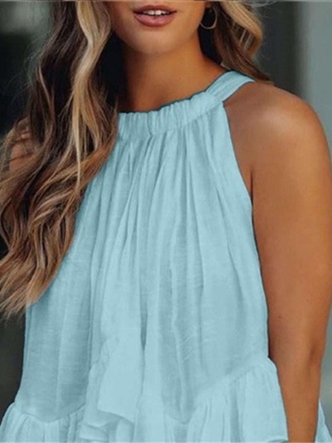 Ruched Round Neck Tank - MONLANE