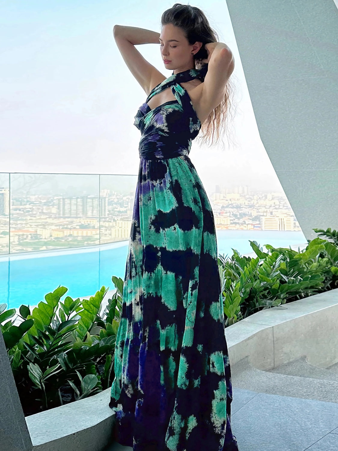 Tied Tie-Dye Sleeveless Dress - MONLANE