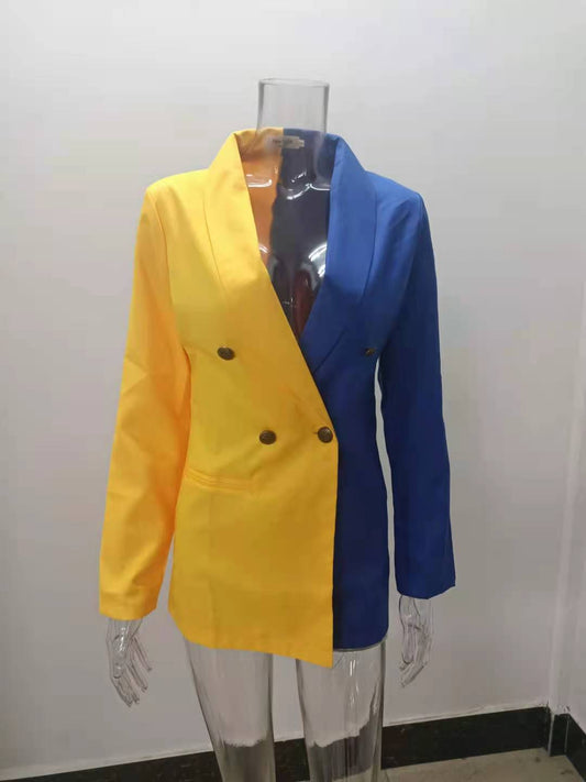 Color Blocking Patchwork V-neck Cardigan Suit
