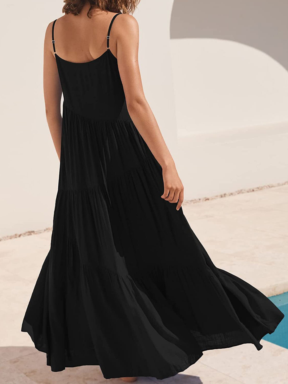 Full Size Ruched Tiered Spaghetti Strap Dress - MONLANE