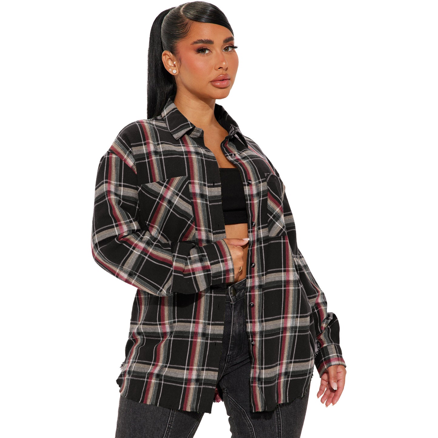 Plaid pocket long shirt