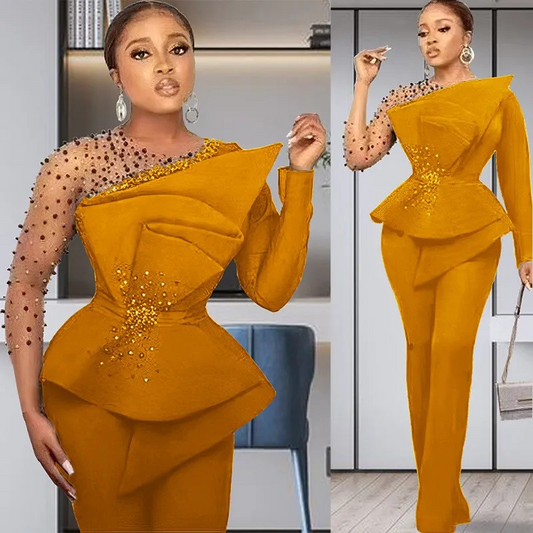 solid color nail bead pants set