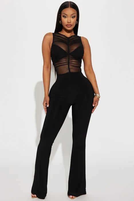 Mesh Sleeveless High Waisted Jumpsuit