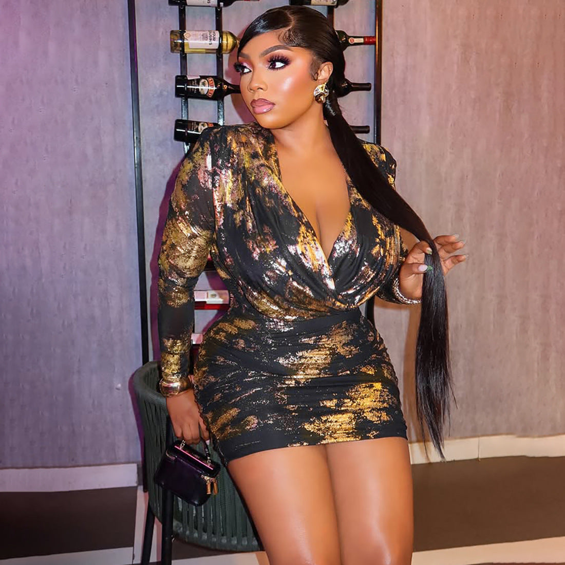 Low cut ice silk tight fitting dress