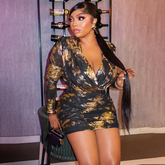 Low cut silk tight fitting hip hugging dress