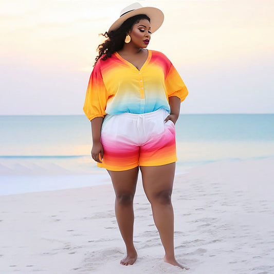 Printed Plus Size Shorts Set