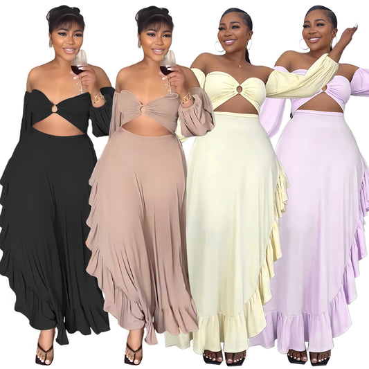 Irregular Ruffled Slit Dress