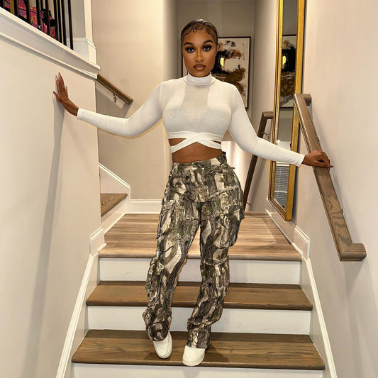 Splicing Camouflage High Waist Pants
