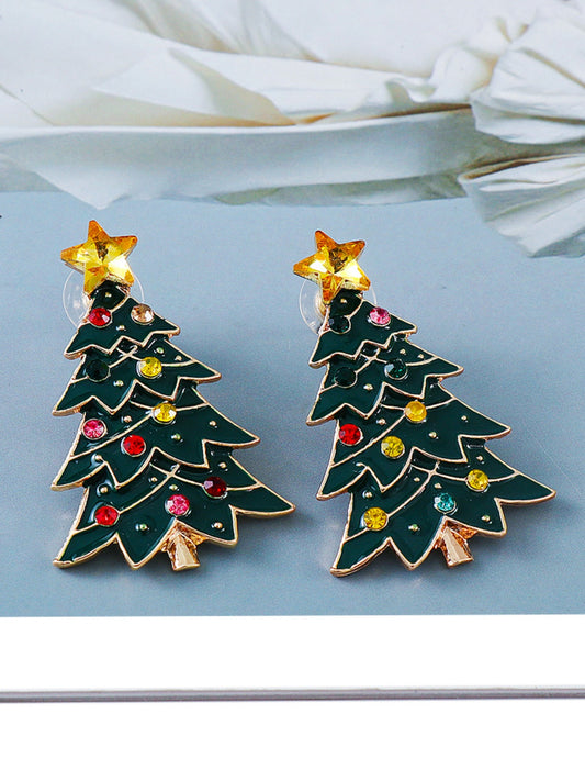 Rhinestone Christmas Tree Earrings