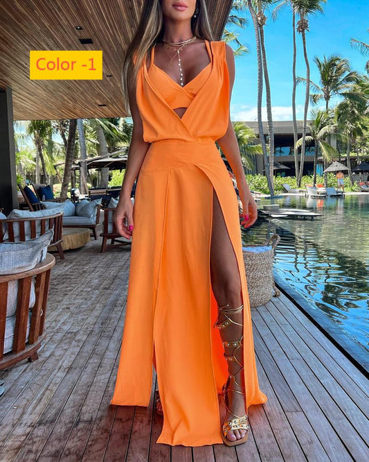 Sleeveless Backless Two - Piece Dress