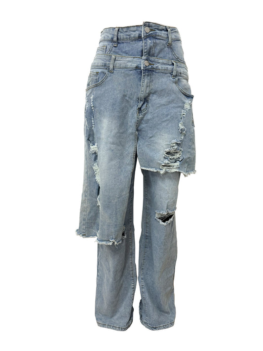 Cowboy distressed patchwork pants