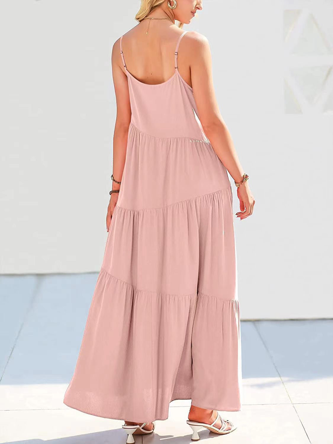 Full Size Ruched Tiered Spaghetti Strap Dress - MONLANE