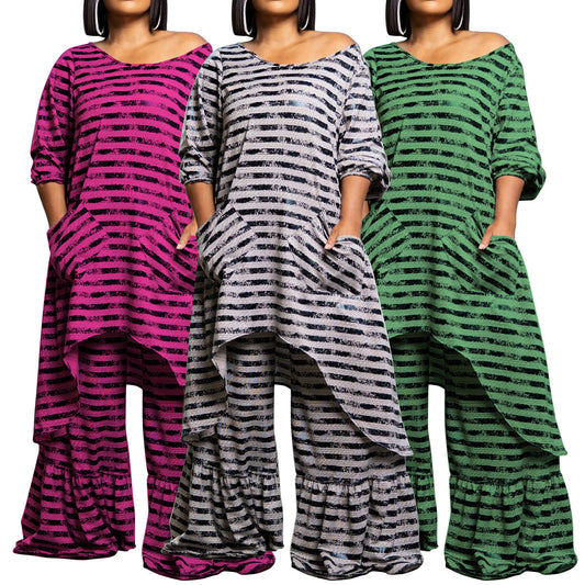 Plus Size Wide Leg Irregular Pants Set