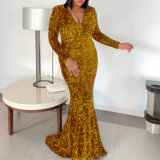 Sequined Fishtail Evening Gown