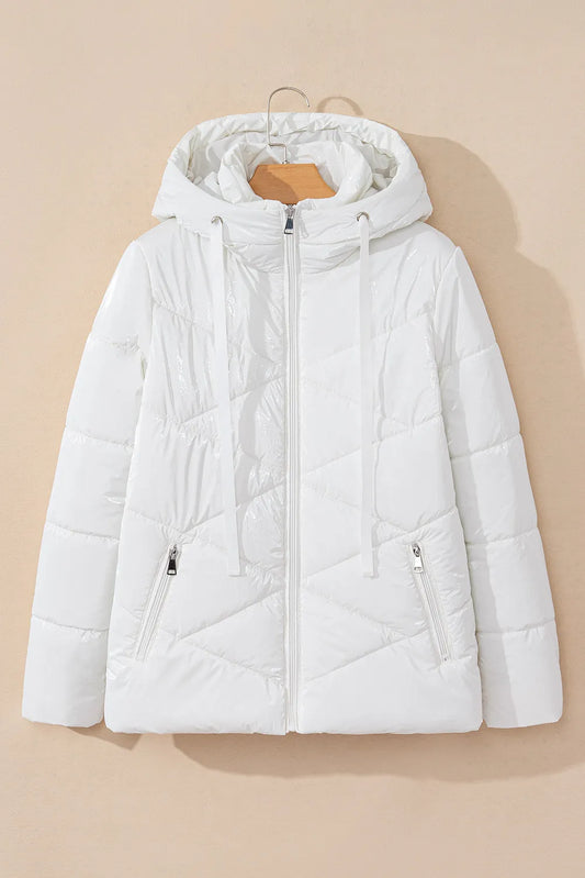 Drawstring Zip Up Hooded Winter Coat