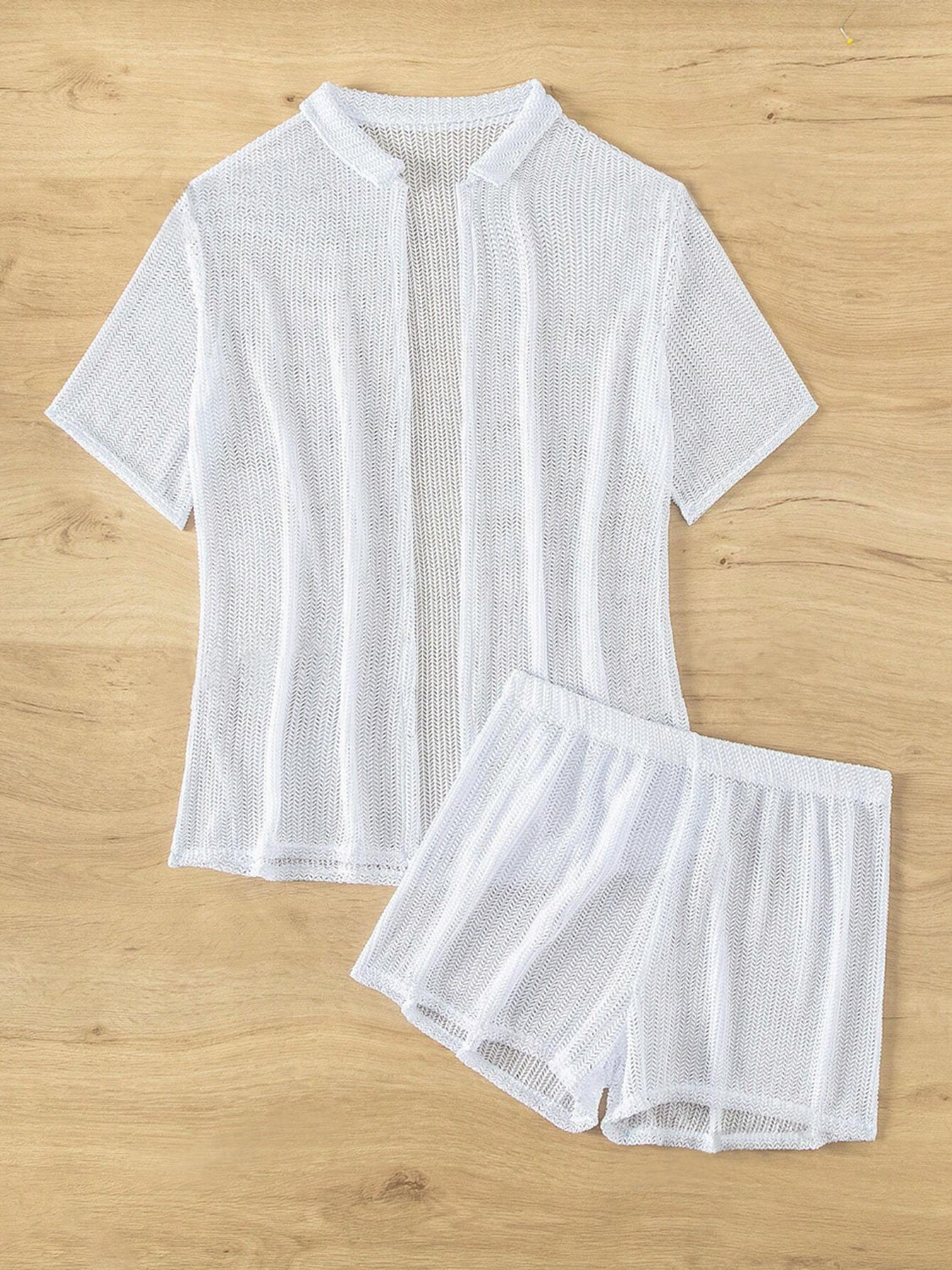 Open Front Half Sleeve Top and Shorts Cover Up Set - MONLANE