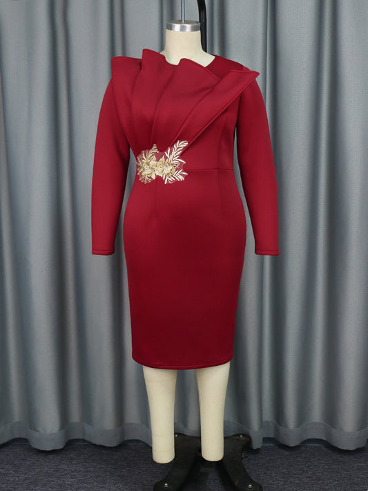 Embroidered Long Sleeved Evening Dress