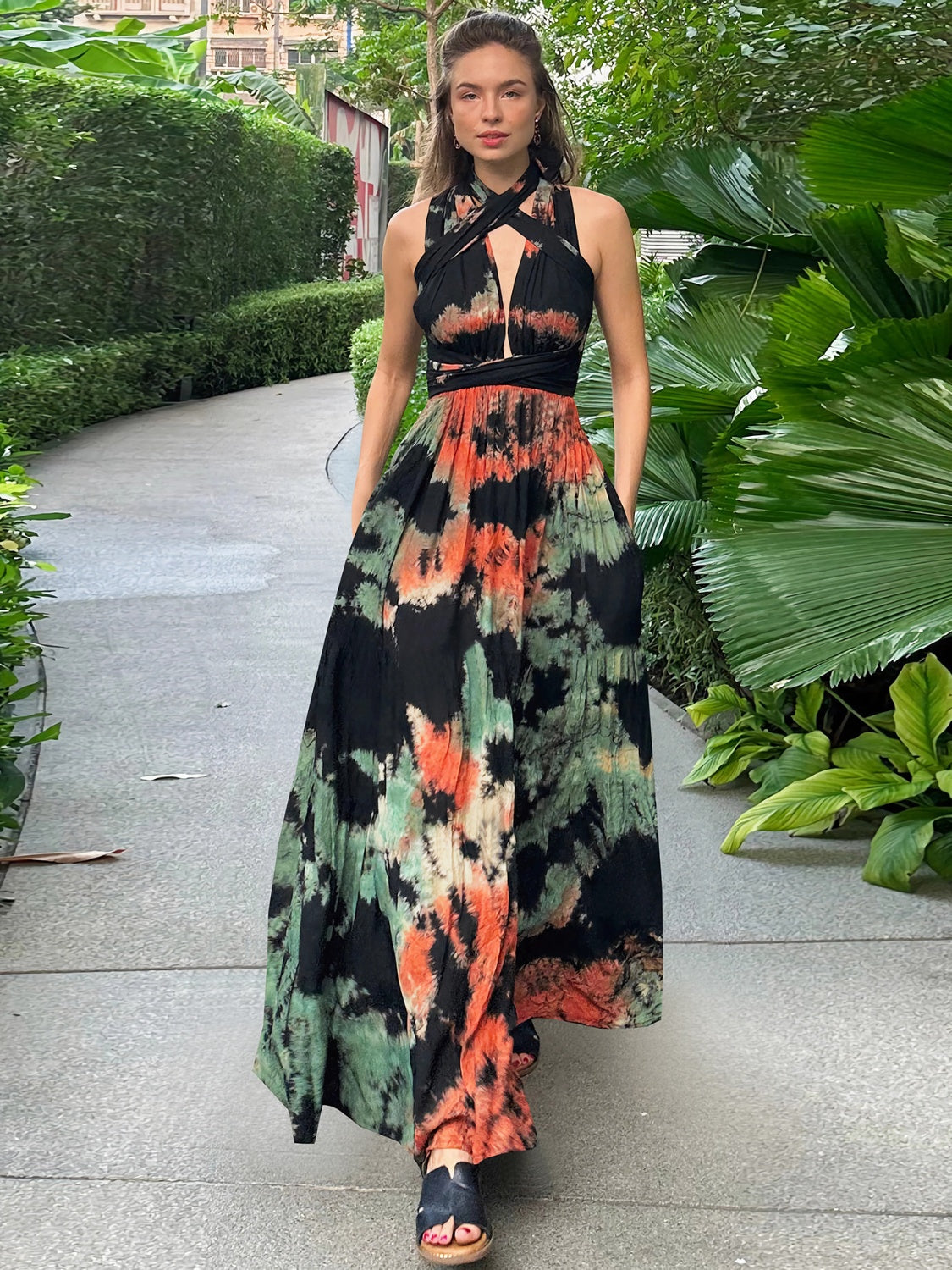 Tied Tie-Dye Sleeveless Dress - MONLANE
