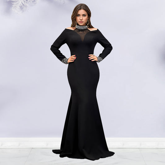 Solid color dress with wrapped arms and rhinestones