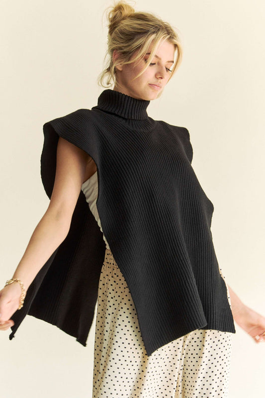Side Split Turtleneck Knit Top