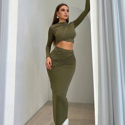 Long Sleeved Crop top Two-Piece Set