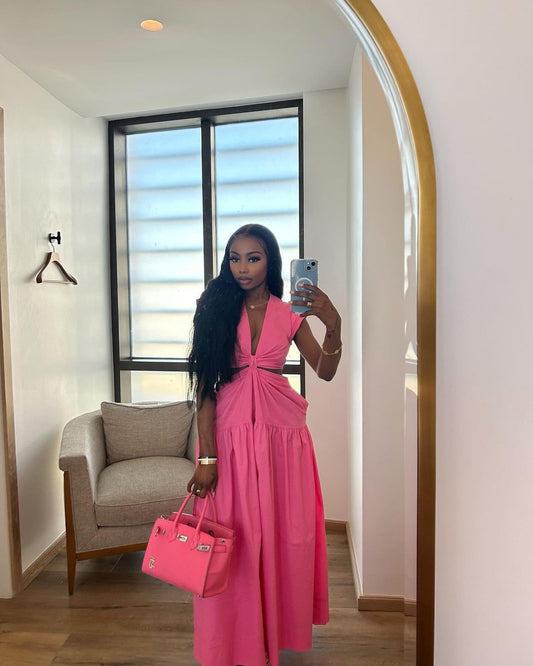 Solid Color Waist Revealing Dress