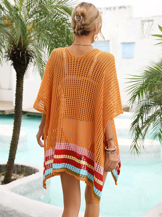 Slit Openwork V-Neck Half Sleeve Cover-Up - MONLANE
