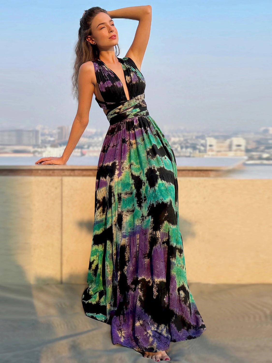 Tied Tie-Dye Sleeveless Dress - MONLANE