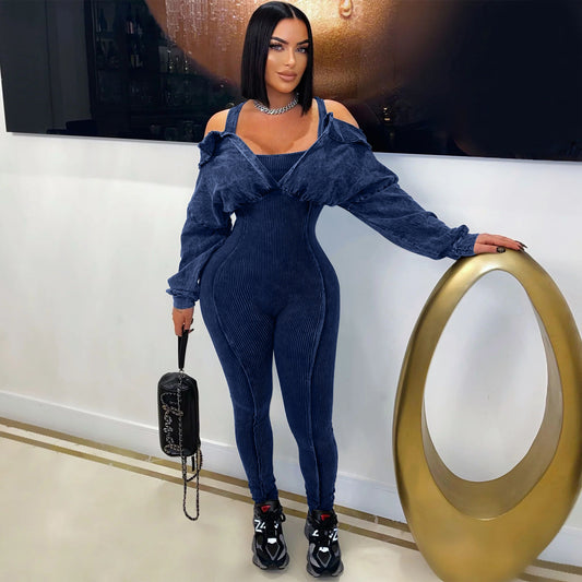 off shoulder tight jumpsuit