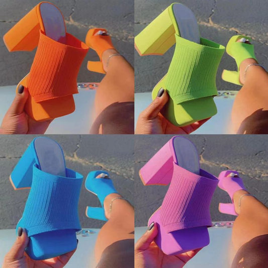 Square Toe Knitted Elastic Slippers