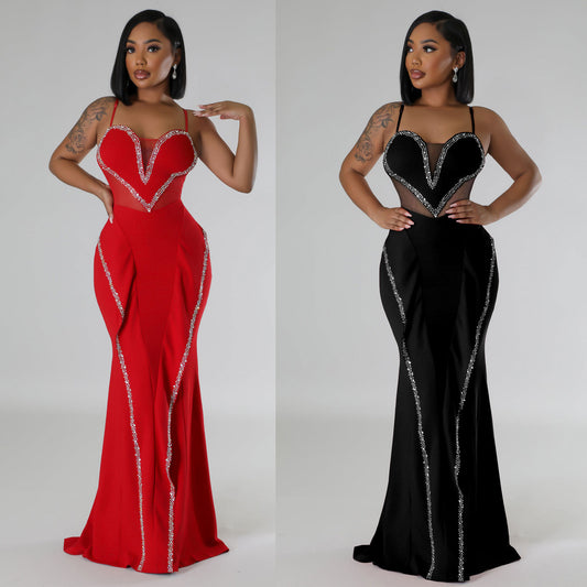 Mesh see through suspender dress