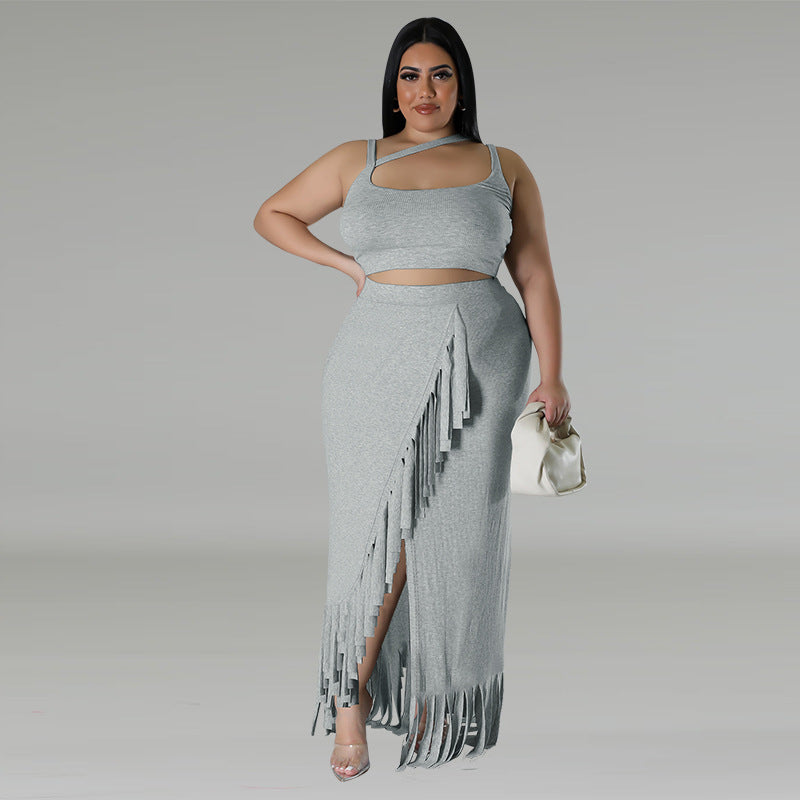 Fringe Irregular Sleeveless Skirt Set