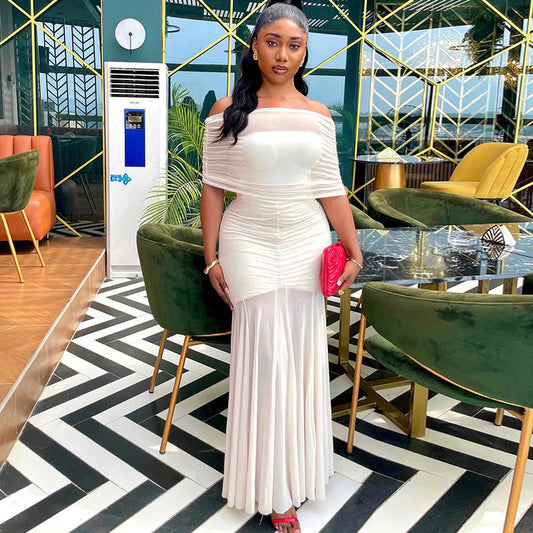 Off Shoulder Pleated Hip hugging Dress