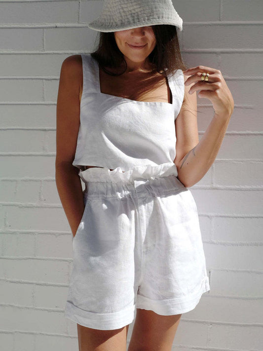 Square Neck Sleeveless Top and Shorts Set - MONLANE