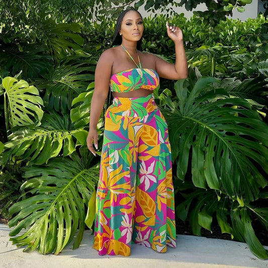 Two Piece Wide Leg Printed Pants Set