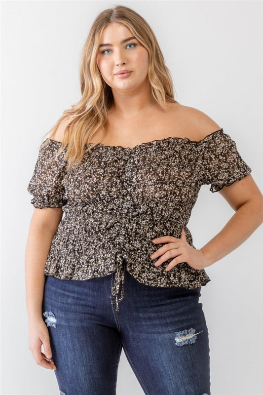 Frill Ruched Off-Shoulder Short Sleeve Blouse