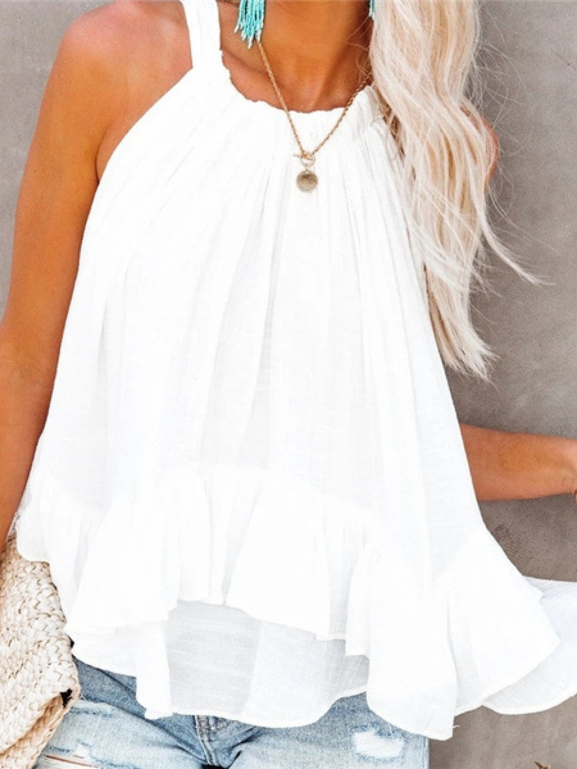 Ruched Round Neck Tank - MONLANE