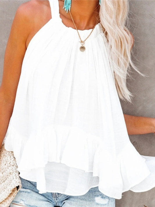 Ruched Round Neck Tank - MONLANE