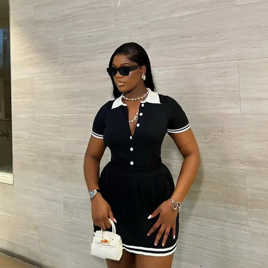 Color Blocked Pleated Skirt Set