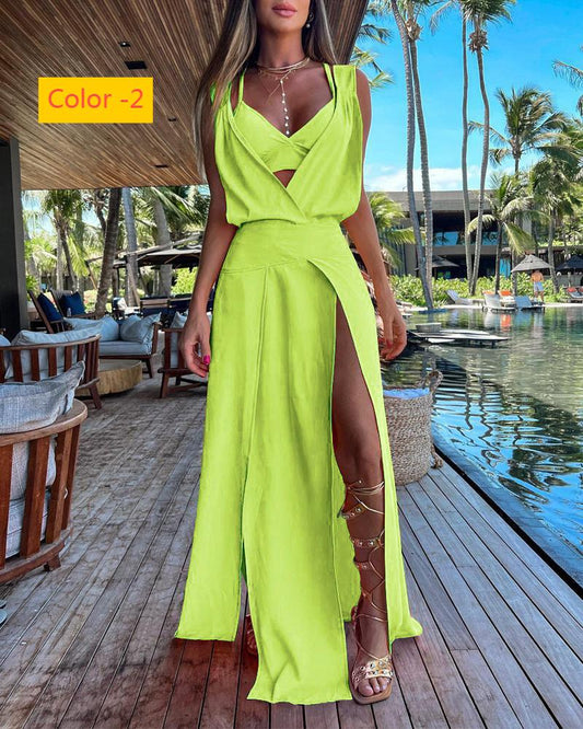 Sleeveless Backless Two - Piece Dress