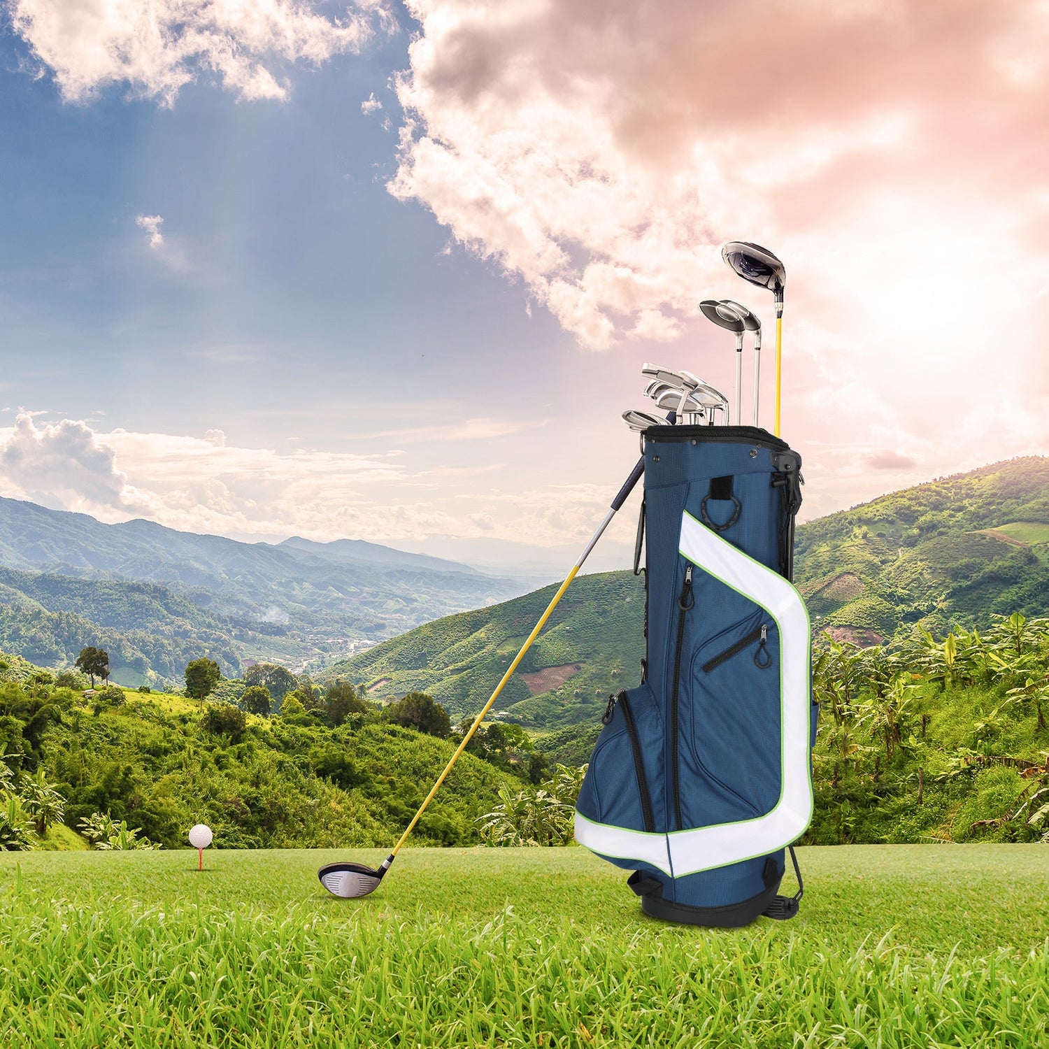 6 Hole Multi-Function Bracket Golf Bag Blue And White - MONLANE