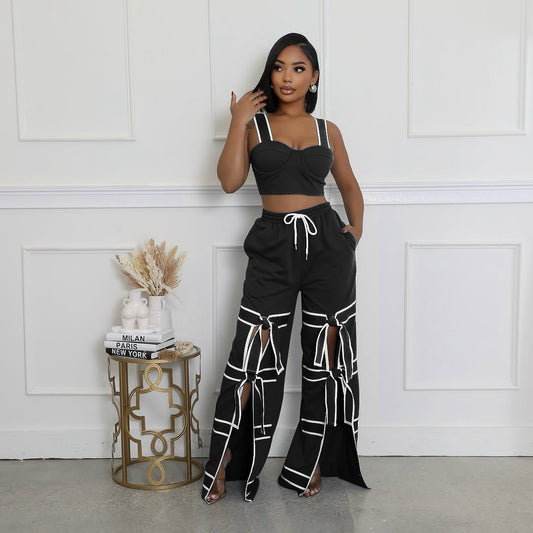 Padded waistband straight-leg pants